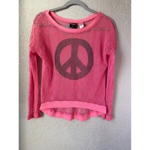 Y2K HARD CANDY Mesh Peace Sign Long Sleeve Top Size M 7-9 Pink Sizzle